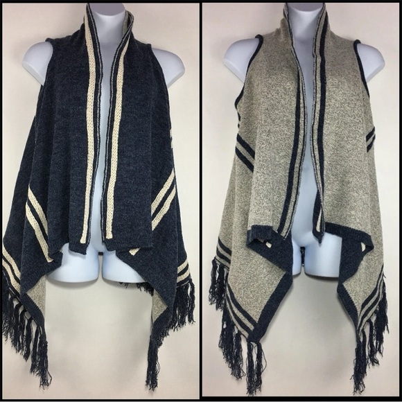 Anthropology Paper Crane Ethereal Wrap Vest Sleeveless Blue Taupe Reversible - Picture 2 of 8